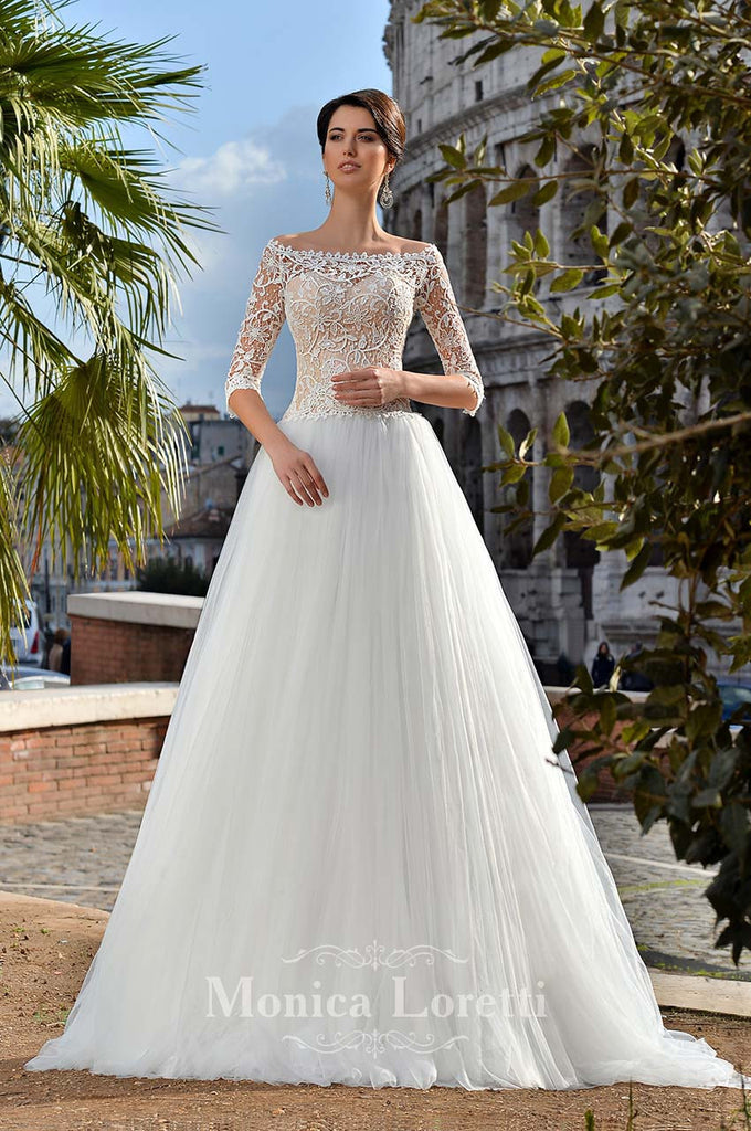 Lace Satin A-line ball Gown Wedding Dress Bela Bridal Lace Satin A-line ball Gown Wedding Dress Bela Bridal