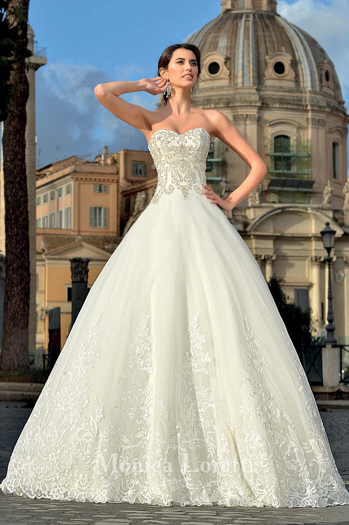 Lace Satin A-line ball Gown Wedding Dress Bela Bridal Lace Satin A-line ball Gown Wedding Dress Bela Bridal
