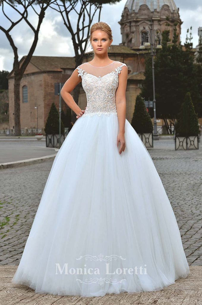 Lace sleeve a-line ball Gown Wedding Dress