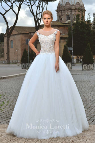 Lace sleeve a-line ball Gown Wedding Dress