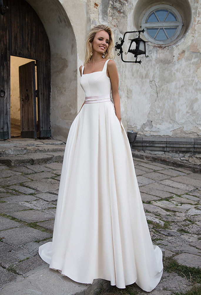 ivory princess dress White Ivory Lace Flower Girl Dress with Sweep Train and Illusion Back Mia Princess